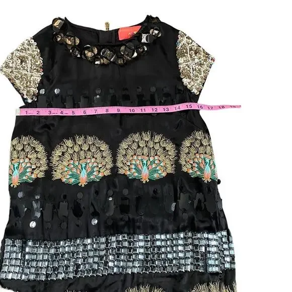 Manoush Black Beaded Sequin Peacock Shift Dress Size 4